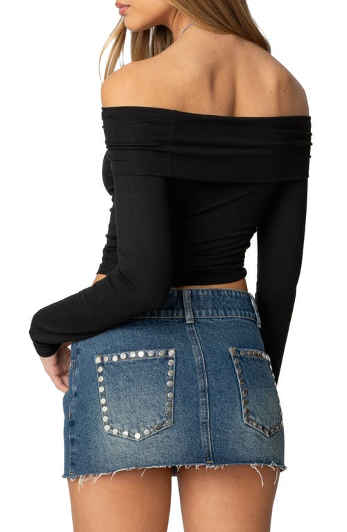 Edikted Off The Shoulder Lace Up Crop Top In Black