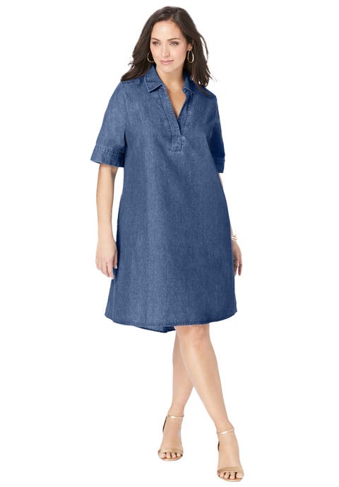 Cuff Sleeve Denim Shirtdress