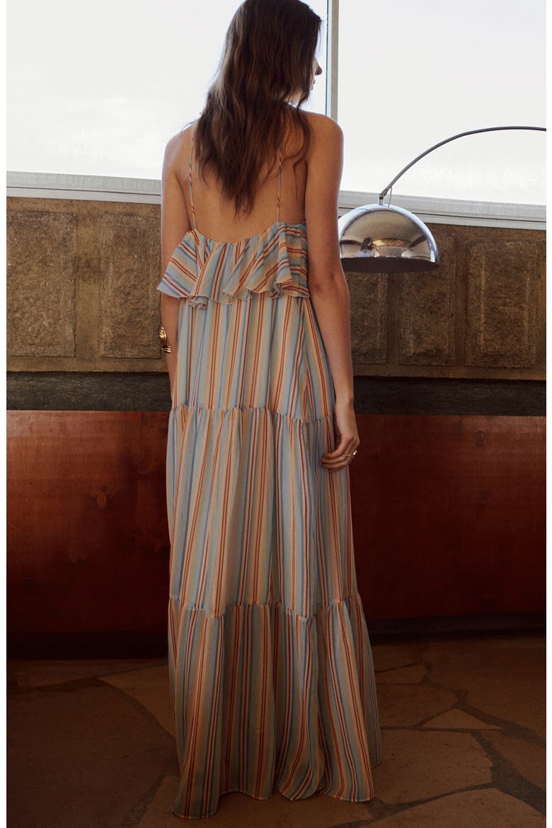Vestido Hannah Stripe Ruffle Chiffon Maxi Dress, Alternate, color, BLUE