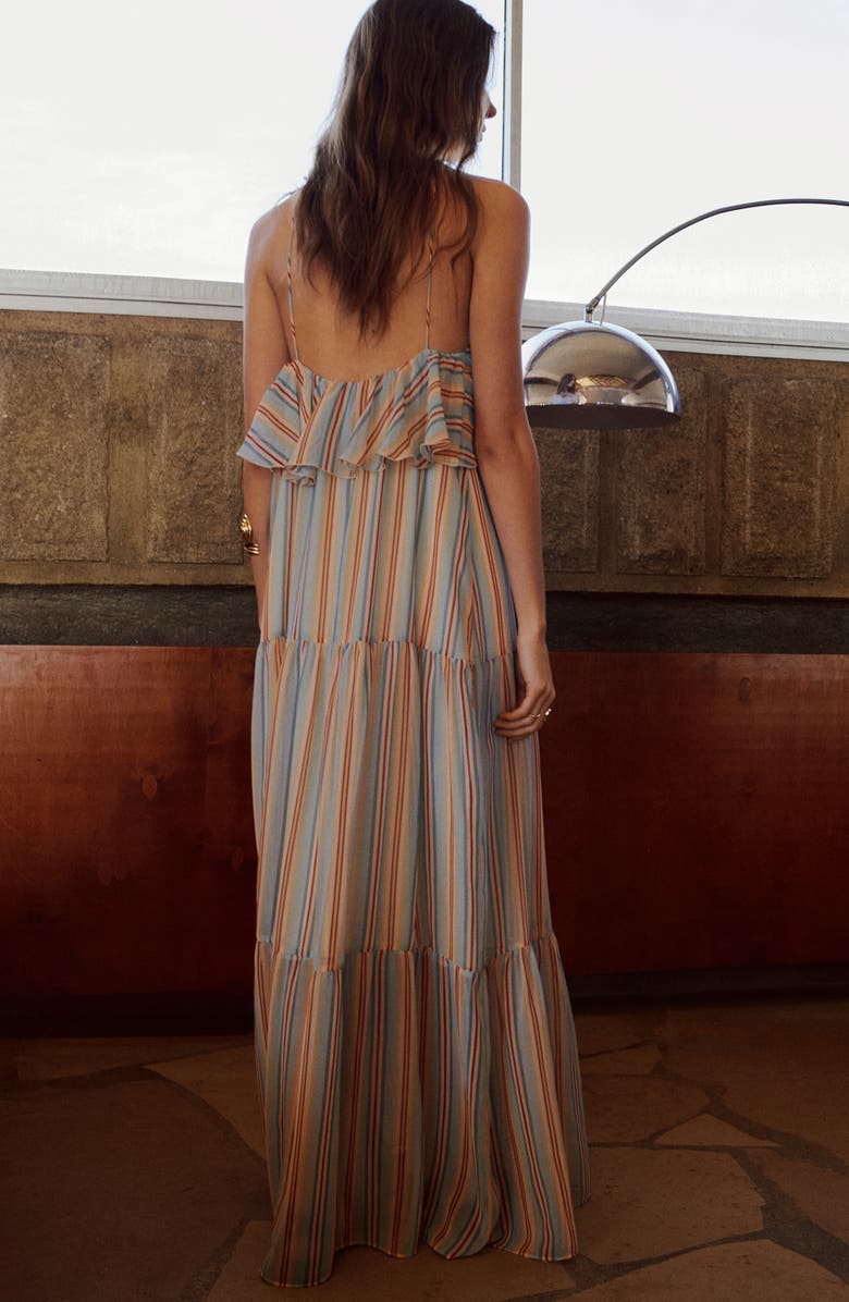 MANGO Vestido Hannah Stripe Ruffle Chiffon Maxi Dress, Alternate, color, Blue