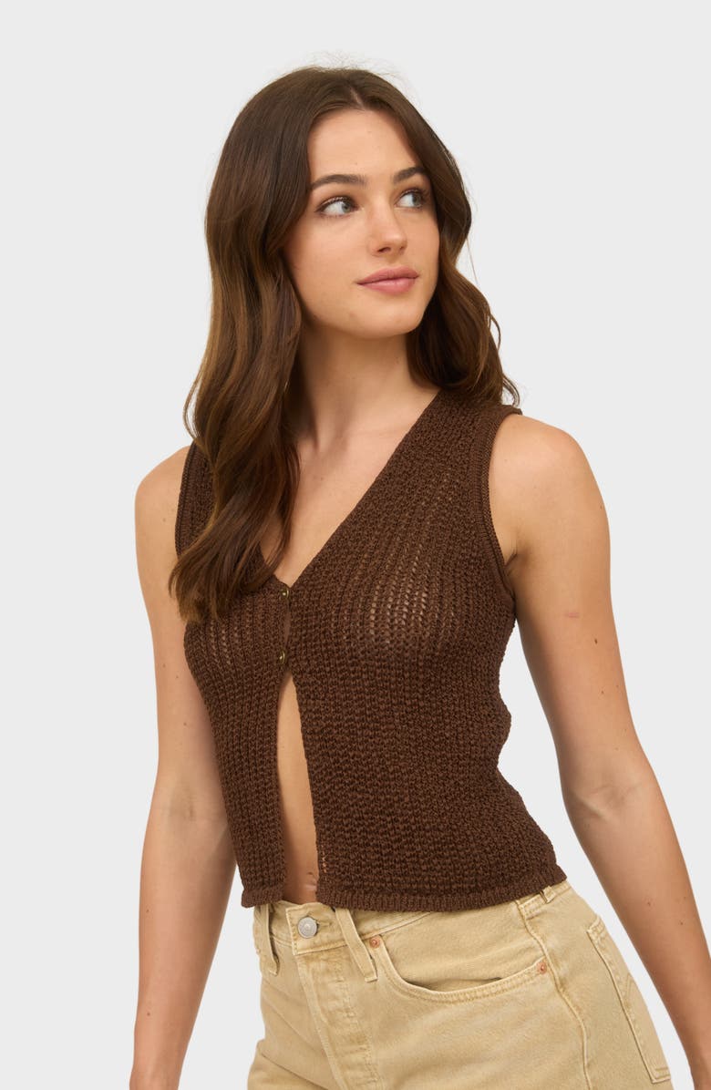 Blu Pepper Button Front Knit Sleeveless Top, Alternate, color, Brown
