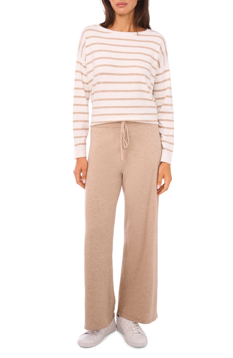 Vince Camuto Stripe Rolled Edge Sweater, Alternate, color, Antique White/ Warm Oat Hthr