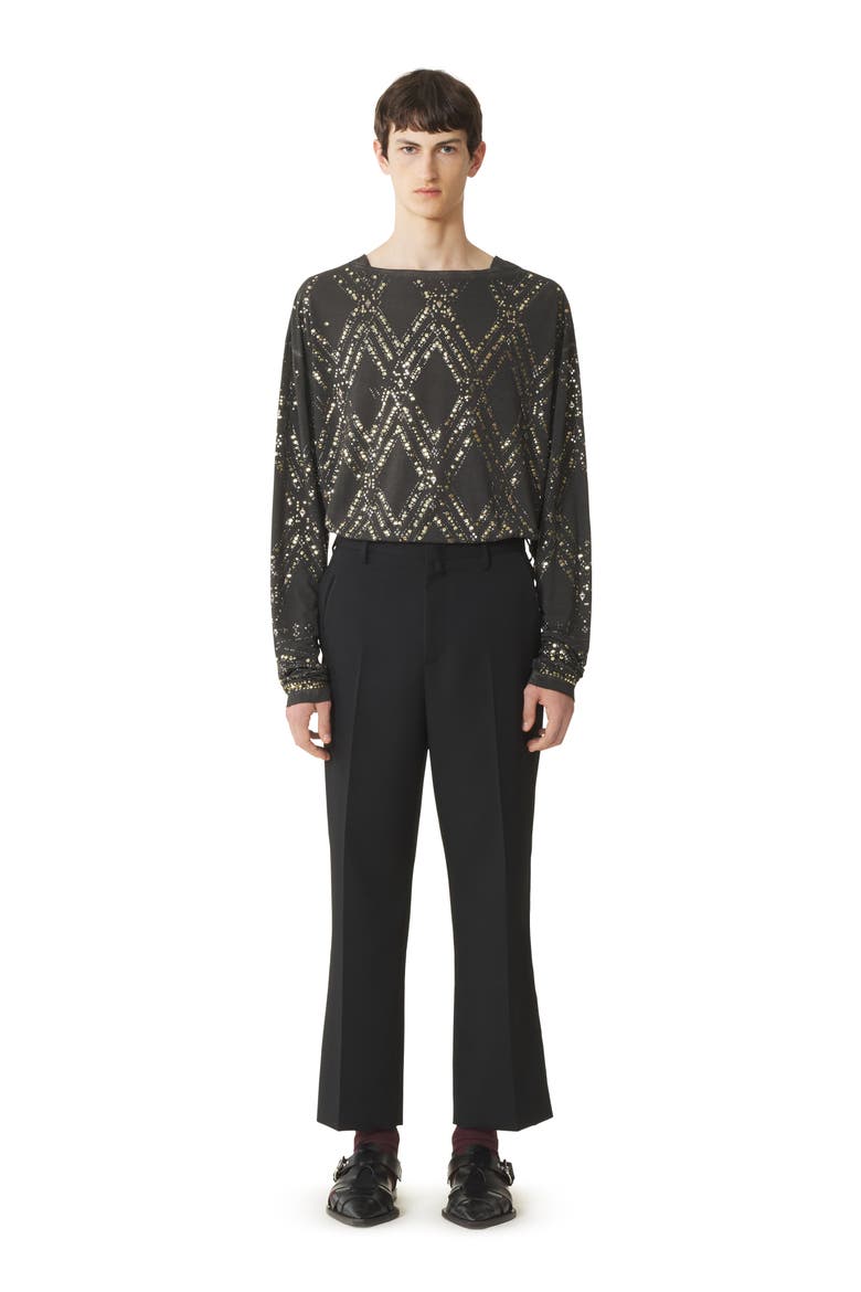 Straight-Leg Wool Pants, Main, color, Black