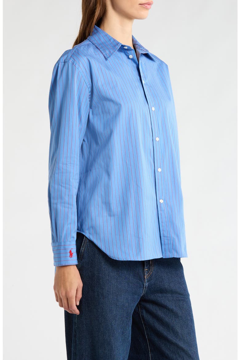 Stripe Button-Up Cotton Shirt, Alternate, color, BLUE-RED