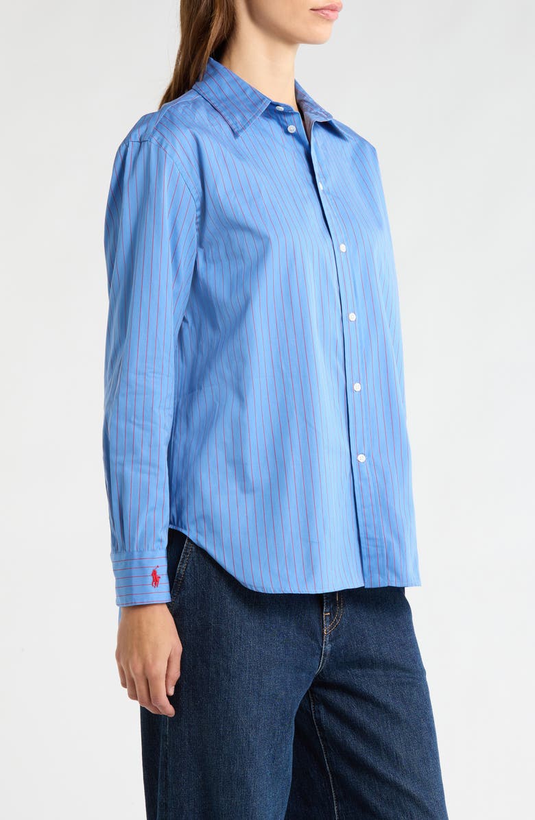Polo Ralph Lauren Stripe Button-Up Cotton Shirt, Alternate, color, Blue-Red