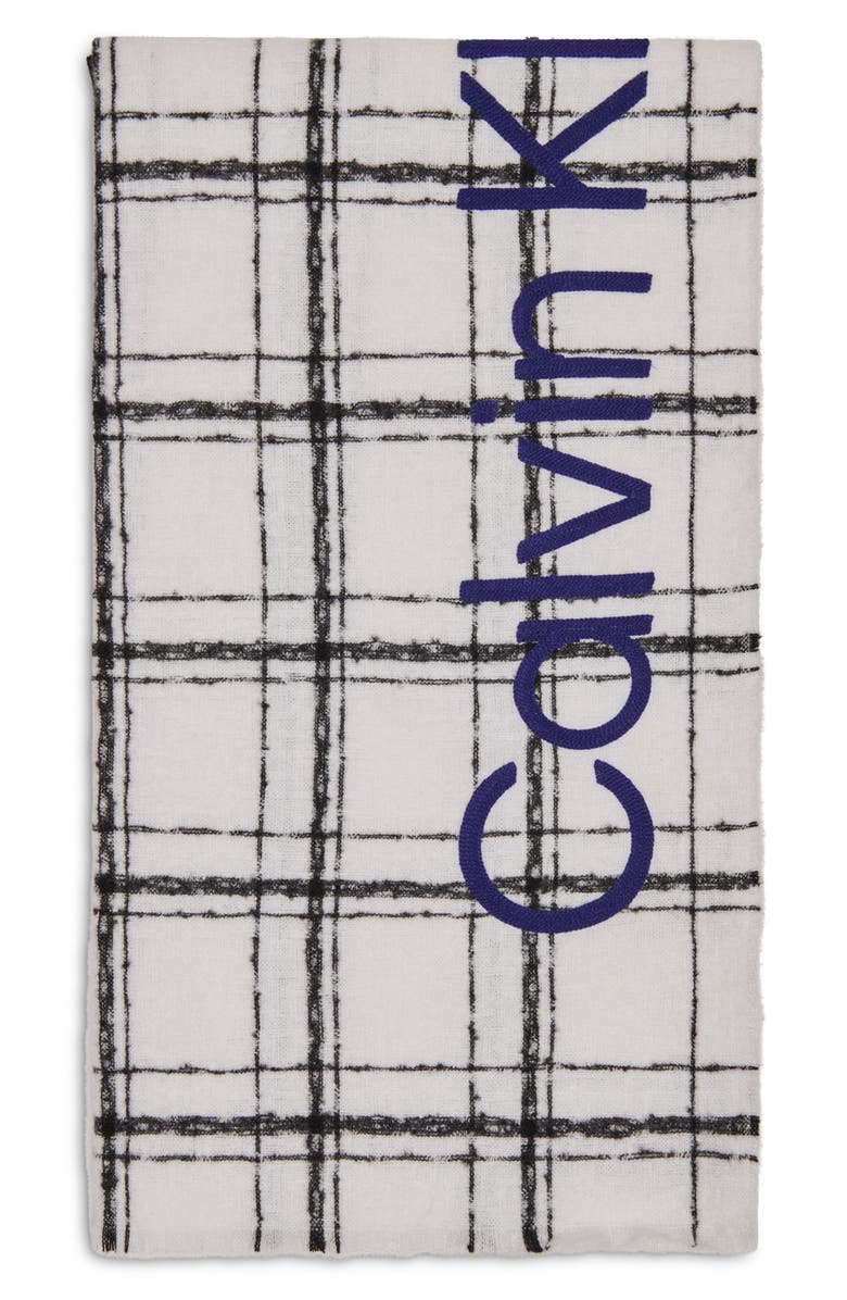 Calvin Klein Grid Weave Blanket Scarf, Alternate, color, Cream