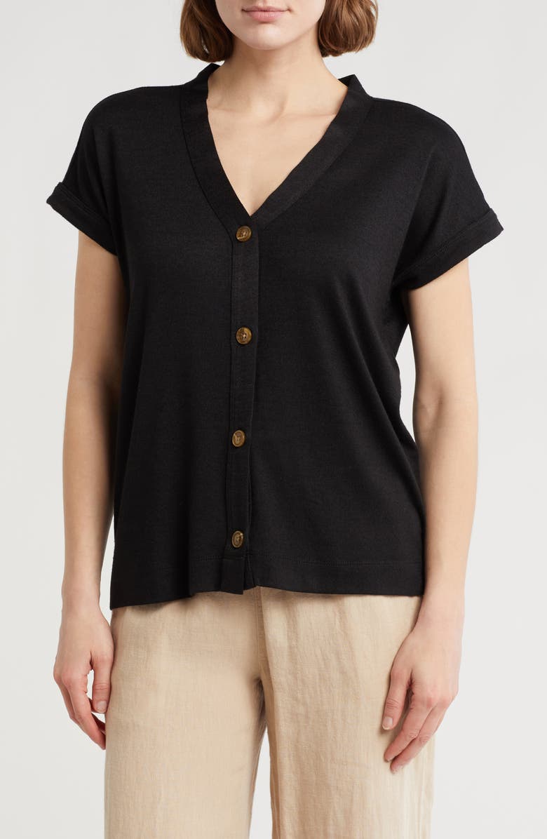 Bobeau Short Sleeve Button-Up Top, Main, color,