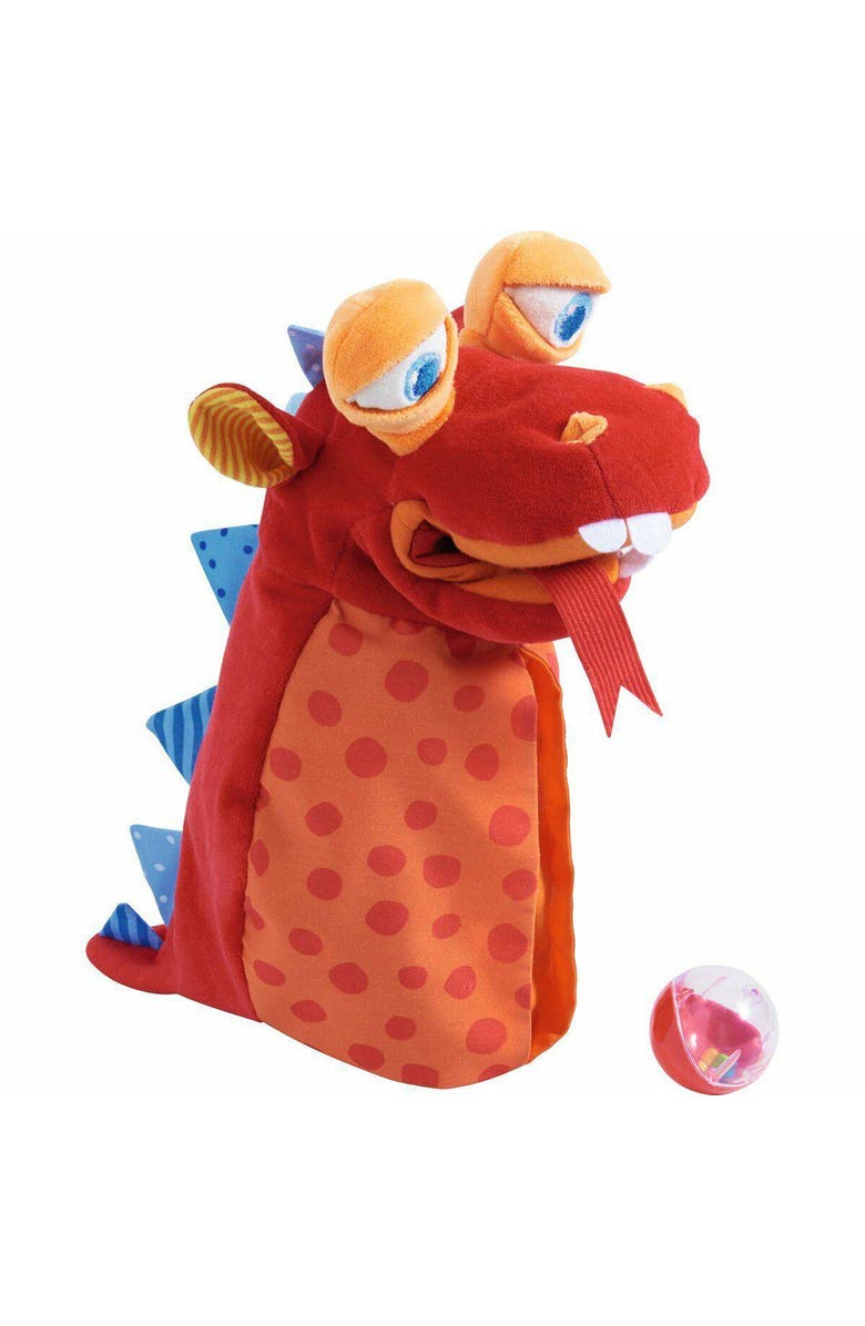 HABA Glove Puppet Eat it Up Dragon - Hand Puppet That Eats Small Objects, Perfect Toddler Toys for Ages 2-4, Sensory Hand Puppets, Preschool Toys, Main, color, Red Multi