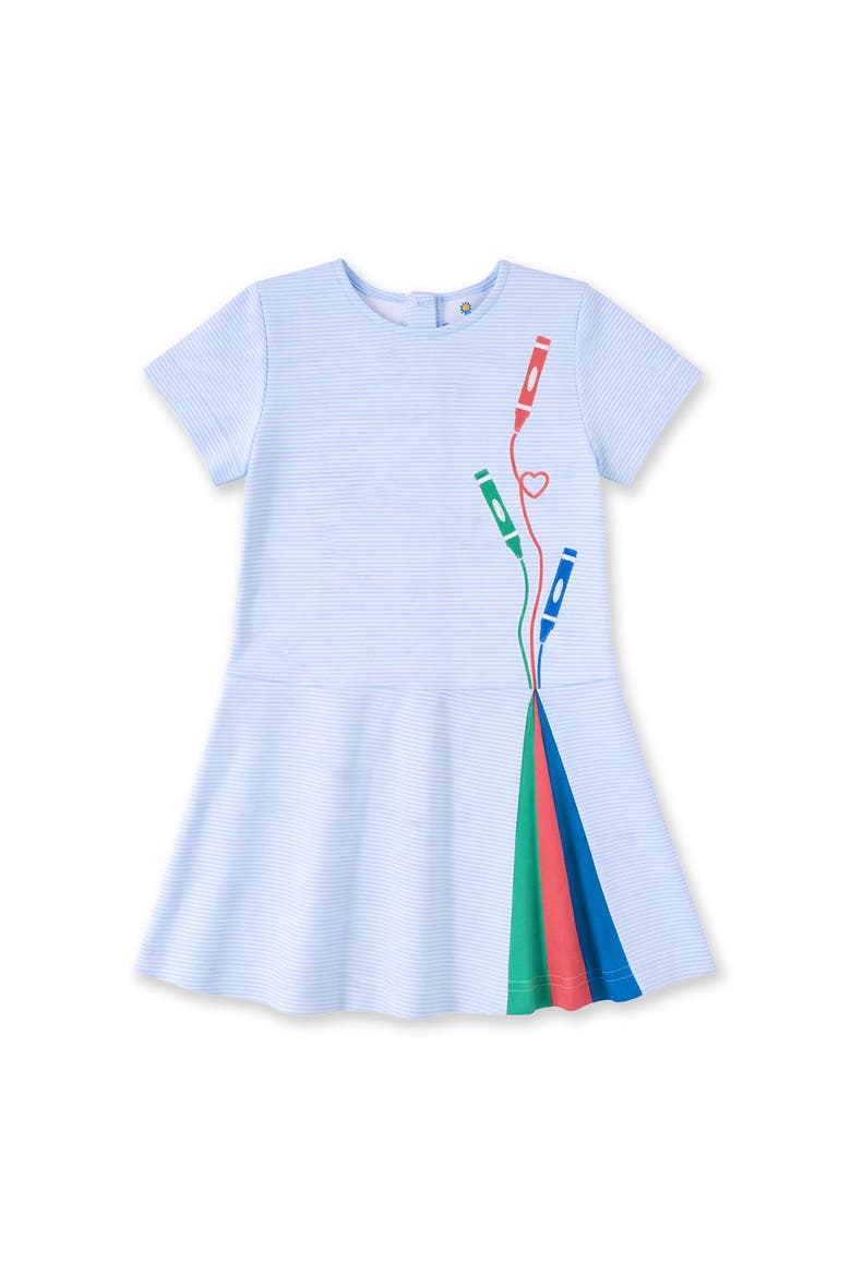 Stripe Knit Dress with Appliqué Crayons, Main, color, Blue/White
