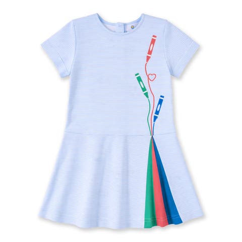 Stripe Knit Dress with Appliqué Crayons