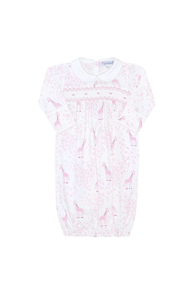 Nellapima Pink Giraffe Print Smocked Gown  - Baby, Alternate, color, Pink