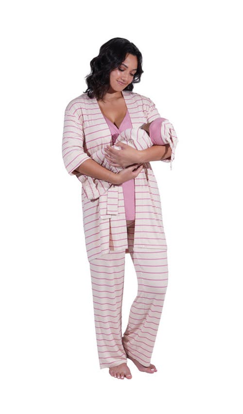 Everly Grey Analise During & After 5-piece Maternity/nursing Sleep Set For Mom & Baby In Pink