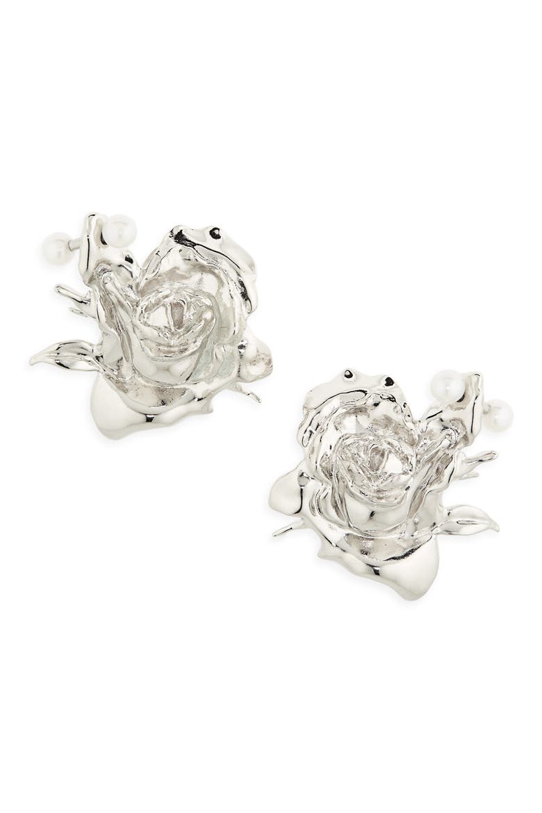 Juliet Faux Pearl Earrings, Main, color, PALLADIUM