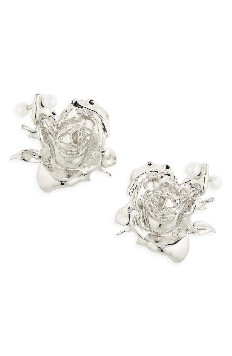 Justine Clenquet Juliet Faux Pearl Earrings, Main, color, Palladium