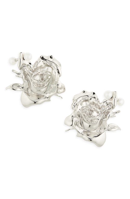 Justine Clenquet Juliet Pierced Rose-detailed Earrings In Metallic