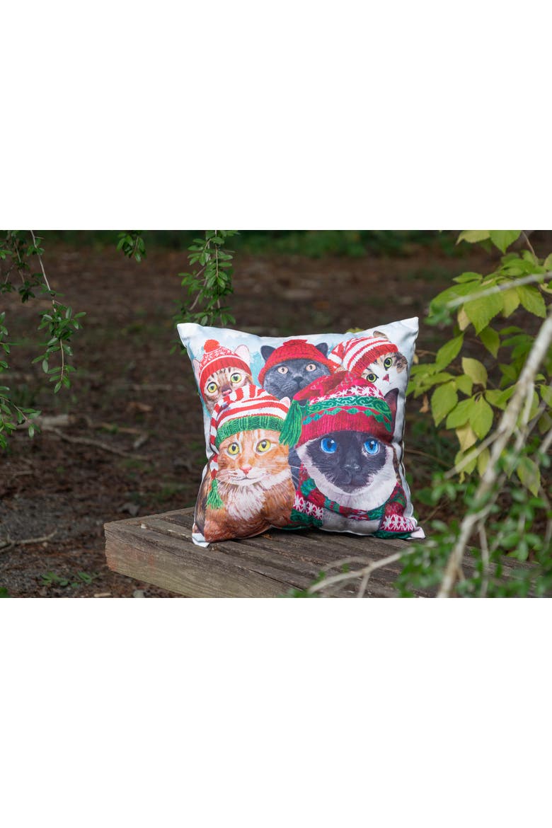 Winter Cats In Knitted Holiday Hats Christmas Throw Pillow 18" x 18", Alternate, color, Red