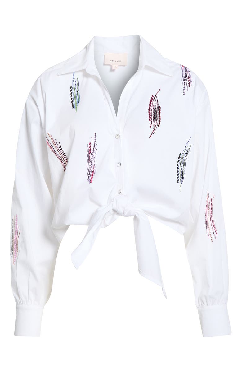 Cinq à Sept Marianna Paillette Whirl Stretch Poplin Button-Up Shirt, Alternate, color, White
