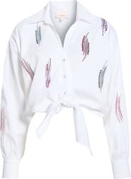 Cinq à Sept Marianna Paillette Whirl Stretch Poplin Button-Up Shirt