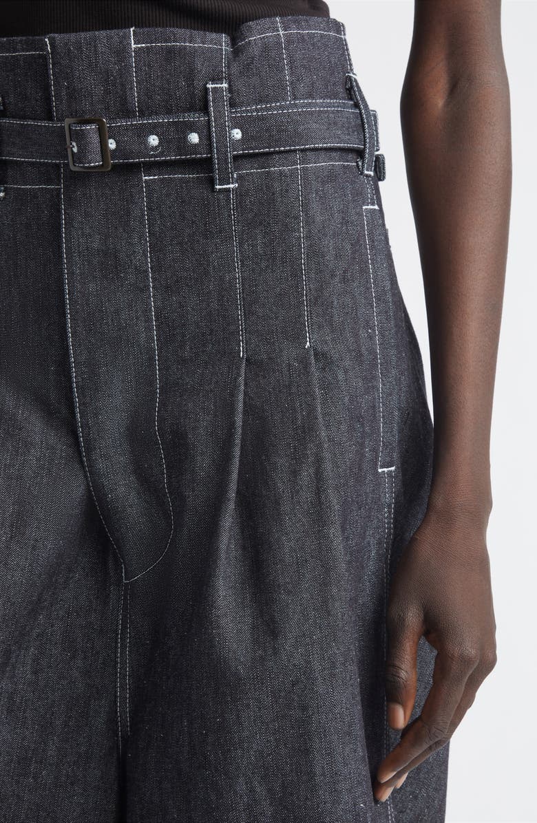 Junya Watanabe High Waist Belted Flared Denim Pants, Alternate, color, Black/ Off White