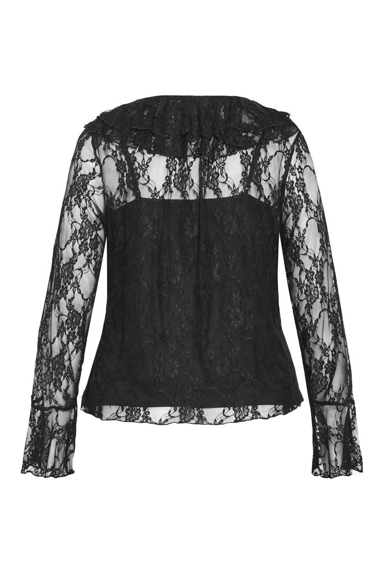 Lacie Ruffle Long Sleeve Lace Top, Alternate, color, BLACK LACE