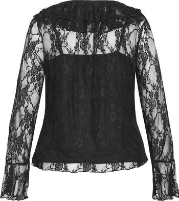 City Chic Lacie Ruffle Long Sleeve Lace Top Nordstrom
