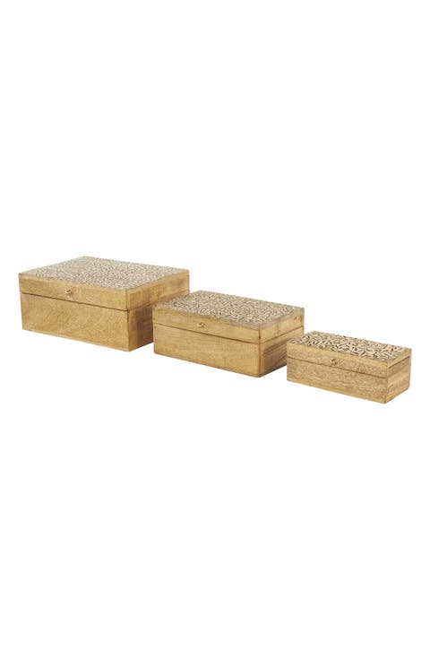Set of Three Hand Carved Storage Boxes