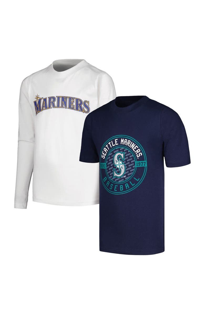 STITCHES Youth Stitches Navy/White Seattle Mariners T-Shirt Combo Set, Main, color,