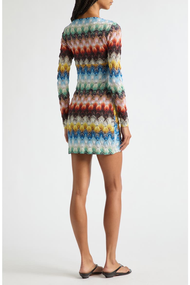 Lace Motif Lamé Long Sleeve Body-Con Minidress, Alternate, color, MULTICOLOR ON BLACK BASE