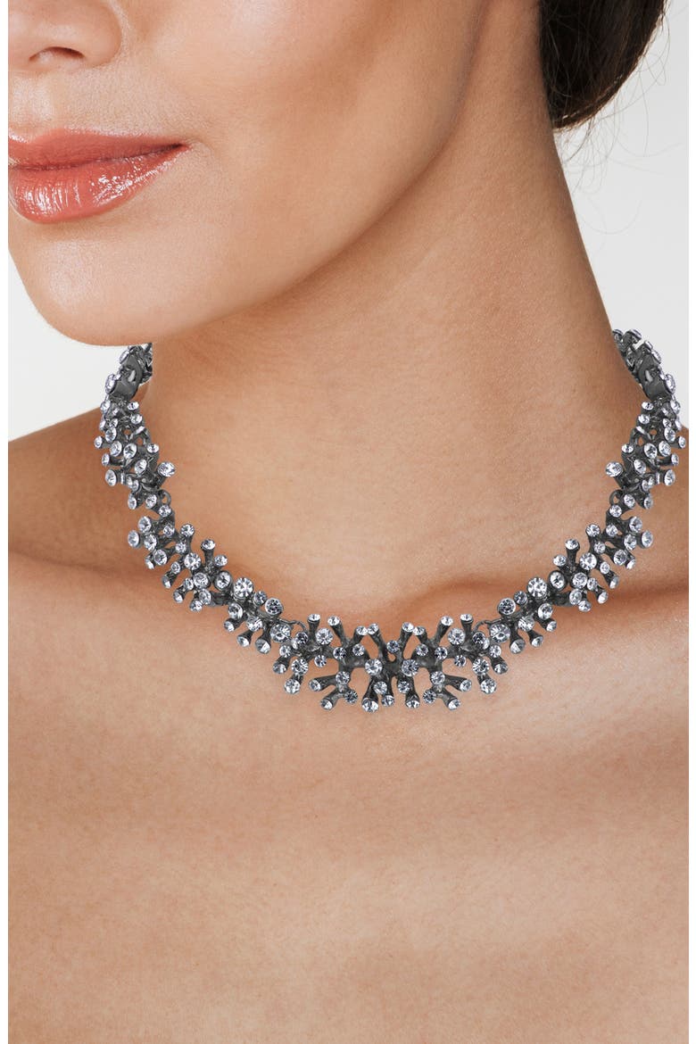 Riviere Crystal Cluster Collar Necklace, Main, color, BLACK RHODIUM