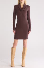 GO COUTURE Cowl Neck Long Sleeve Minidress