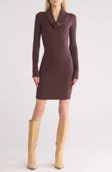 GO COUTURE Cowl Neck Long Sleeve Minidress