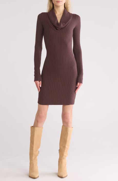 GO COUTURE Cowl Neck Long Sleeve Minidress