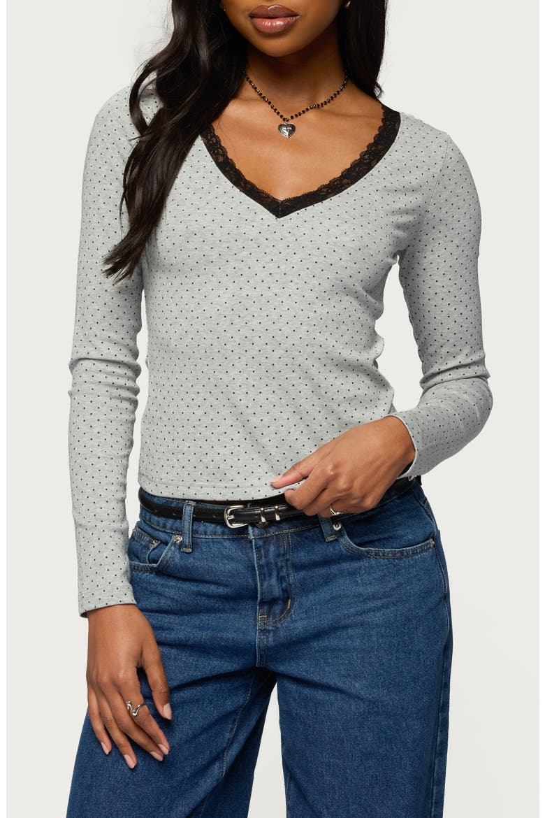 Morah Lace Trim Polka Dot Top, Main, color, GRAY-MELANGE