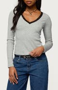 EDIKTED Morah Lace Trim Polka Dot Top