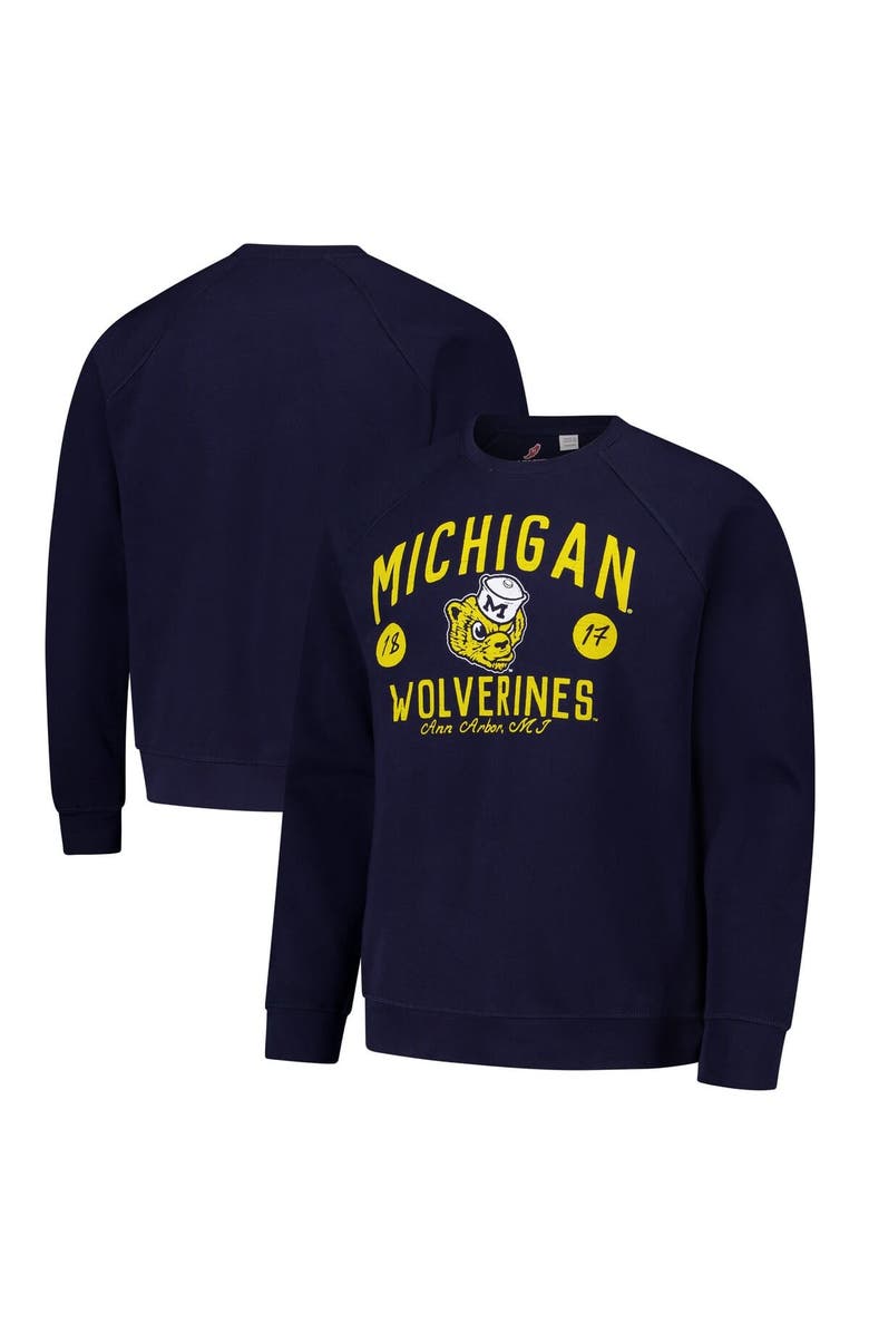 LEAGUE COLLEGIATE WEAR Men's League Collegiate Wear Navy Michigan Wolverines Bendy Arch Essential 2.0 Pullover Sweatshirt, Alternate, color, Navy