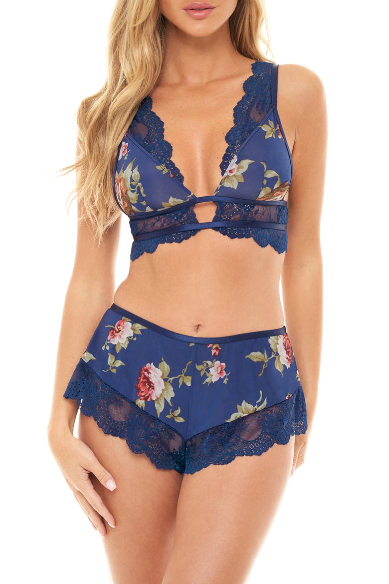 Naeva Floral Print Bralette & Boyshorts Set, Main, color, ESTATE BLUE SCATTERED ROS