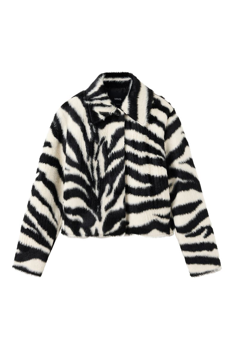 Zebra Print Faux Fur Jacket, Alternate, color, BLACK