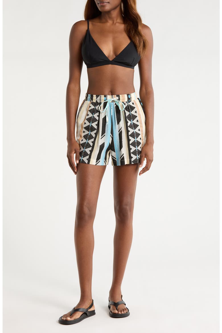 Cotton Blend Cover-Up Drawstring Shorts, Main, color, NEUTRAL AZTEC