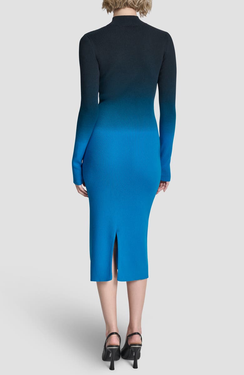 DKNY Dip Dye Long Sleeve Cotton Blend Body-Con Dress, Alternate, color, Ocean Blue