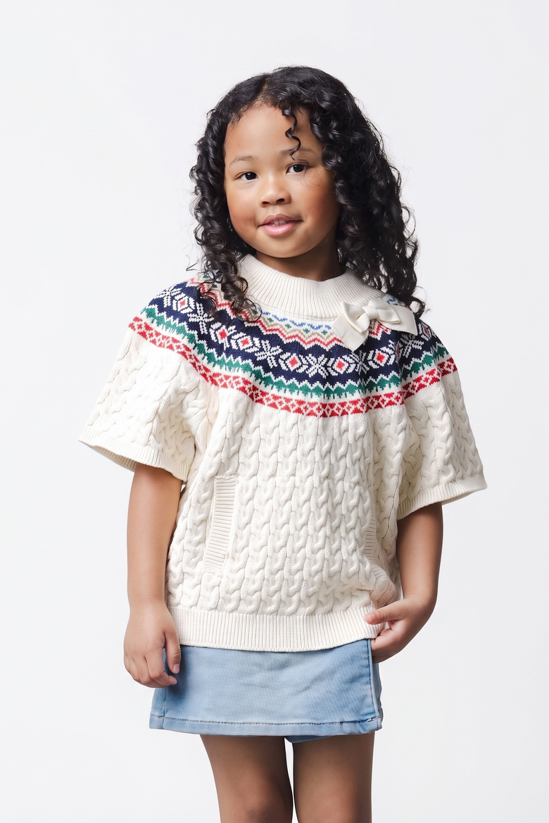 Kids' Organic Mock Neck Cable Sweater, Alternate, color, Ivory and Multi Fair Isle