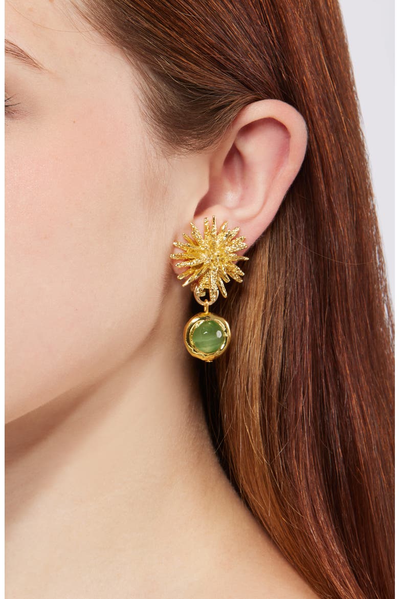 Starburst Clip-On Drop Earrings, Alternate, color, GREEN