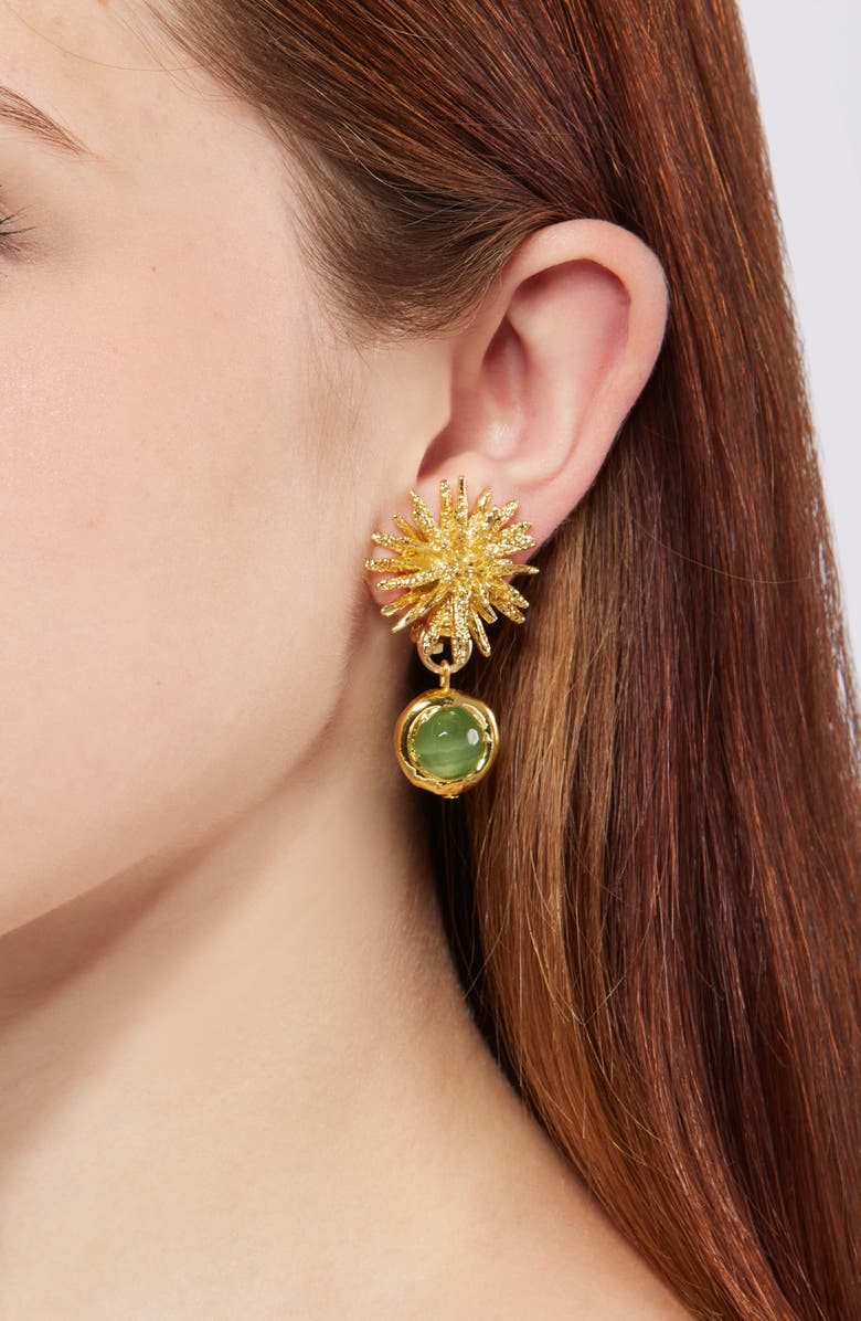Karine Sultan Starburst Clip-On Drop Earrings, Alternate, color, Green