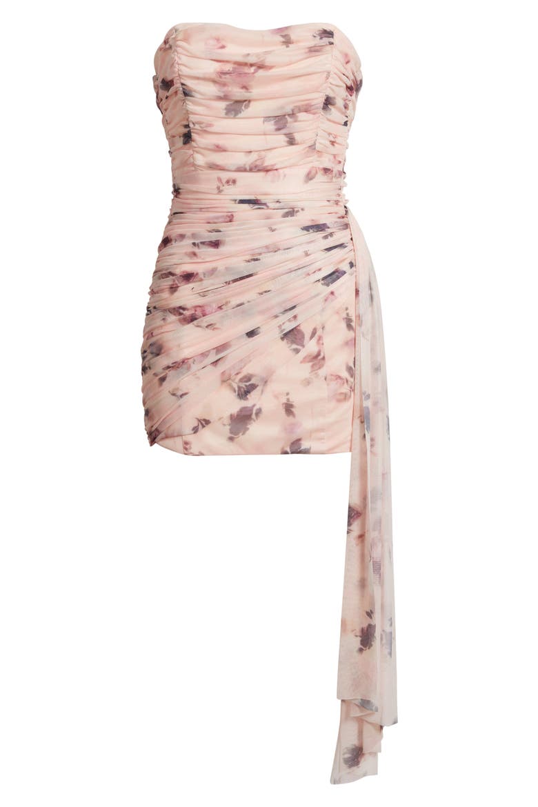 Kayla Floral Ruched Mesh Mini Cocktail Dress, Alternate, color, PINK FLORAL