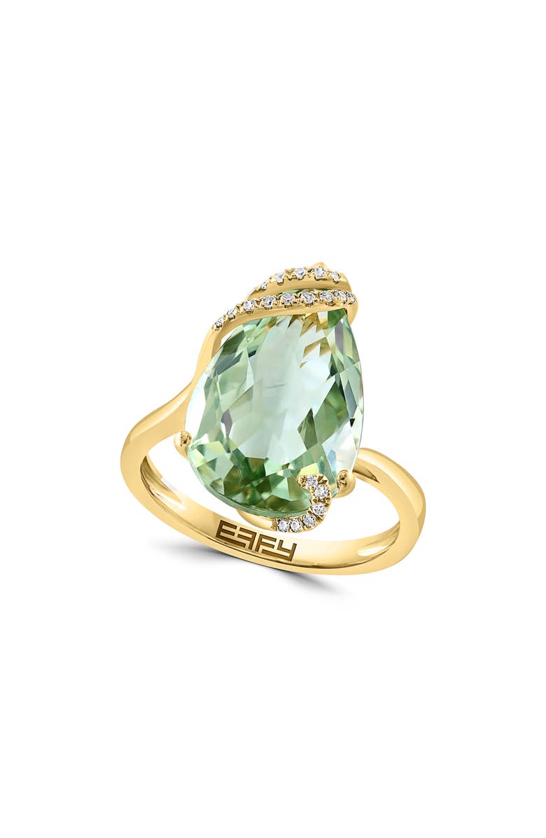 EFFY 14K Yellow Gold Diamond Green Quartz Ring - Size 7 - 0.06ct., Main, color, Green