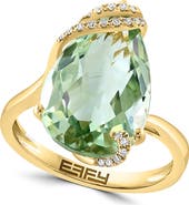 EFFY 14K Yellow Gold Diamond Green Quartz Ring - Size 7 - 0.06ct.