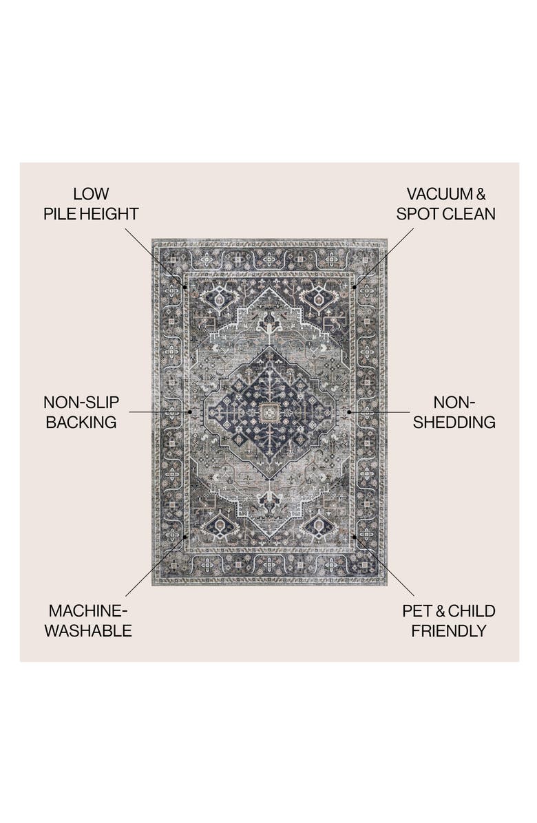 JONATHAN Y Alacati Ogee Medallion Machine-Washable Area Rug, Alternate, color, Dark Gray/Light Gray