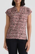 KASPER Abstract Print Funnel Neck Knit Top