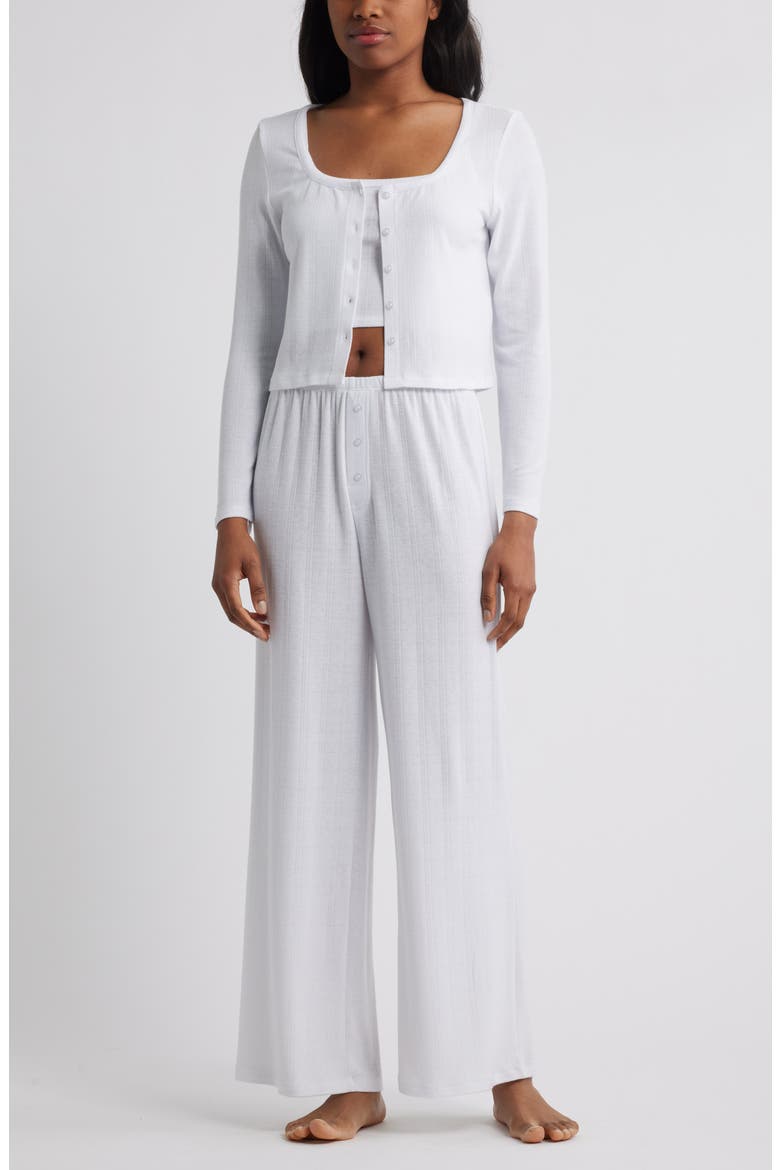 3-Piece Pointelle Knit Pajamas, Main, color, WHITE