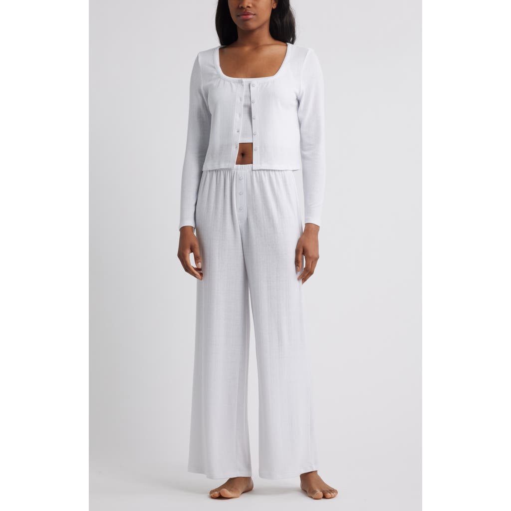 Open Edit 3-Piece Pointelle Knit Pajamas in White  product