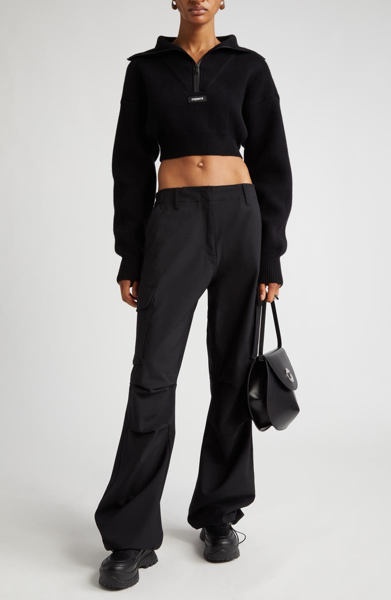Coperni Half Zip Boxy Wool Crop Sweater, Alternate, color,